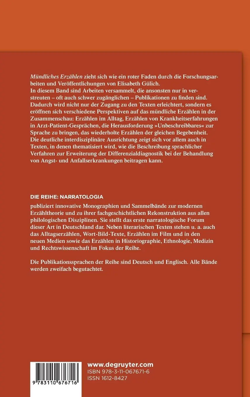 Rückseite: 9783110676716 | Mündliches Erzählen | Verfahren narrativer Rekonstruktion im Gespräch