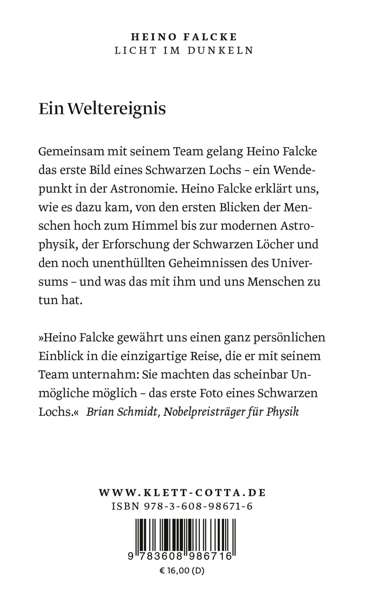 Rückseite: 9783608986716 | Licht im Dunkeln | Schwarze Löcher, das Universum und wir | Buch