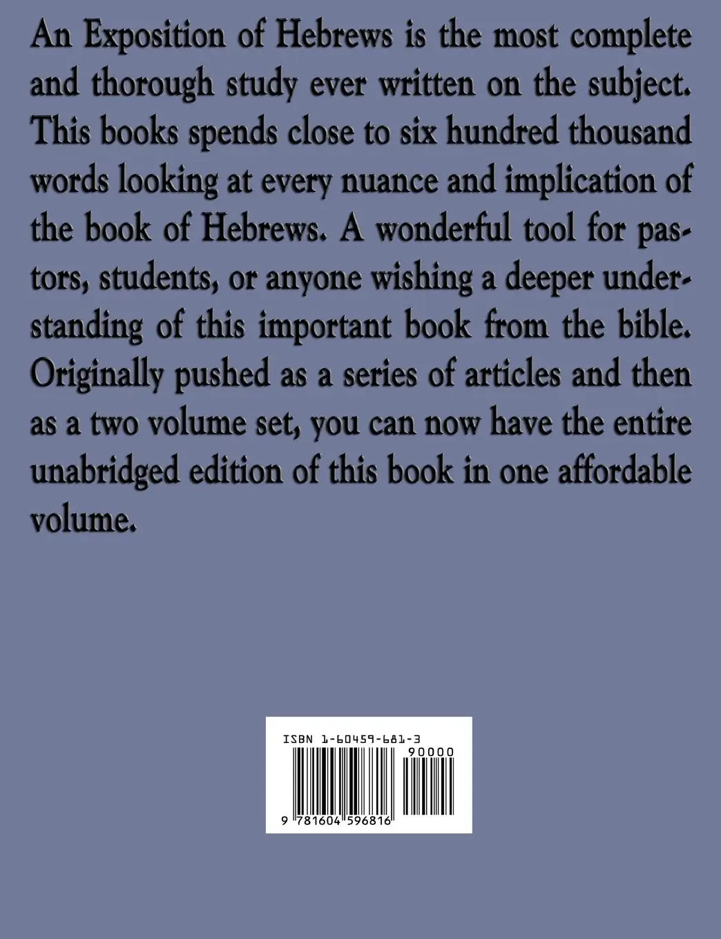 Rückseite: 9781604596816 | An Exposition of Hebrews | Arthur W. Pink | Taschenbuch | Englisch