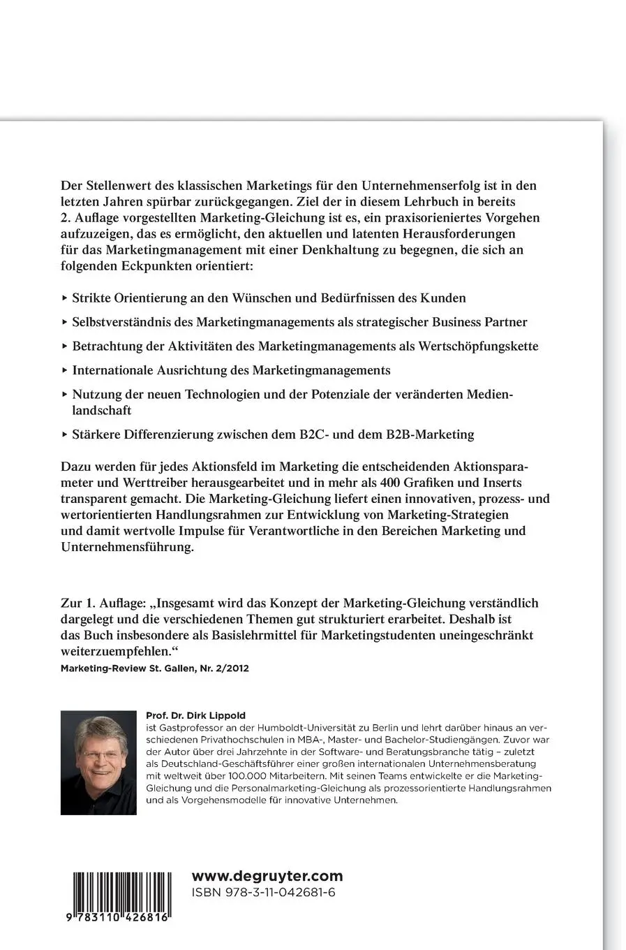 Rückseite: 9783110426816 | Die Marketing-Gleichung | Dirk Lippold | Buch | XVI | Deutsch | 2015