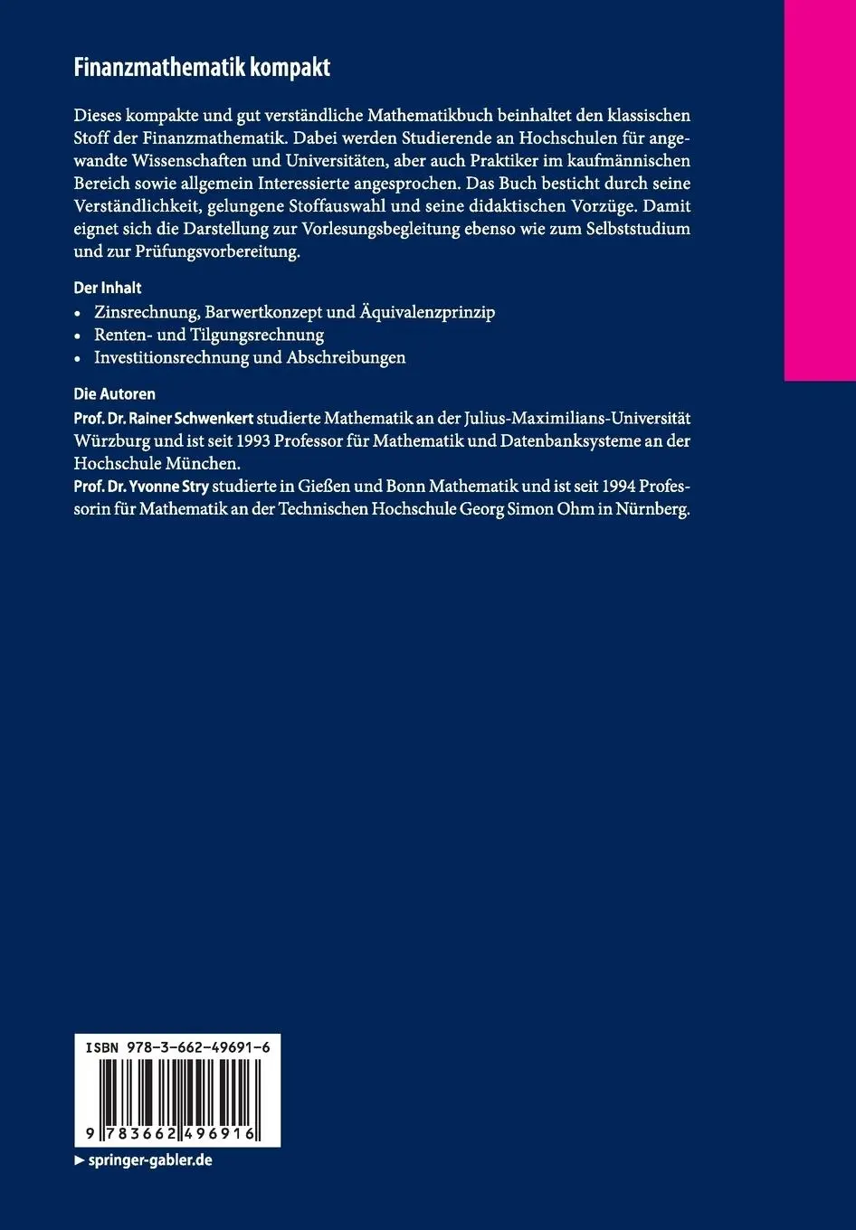 Rückseite: 9783662496916 | Finanzmathematik kompakt | für Studierende und Praktiker | Taschenbuch
