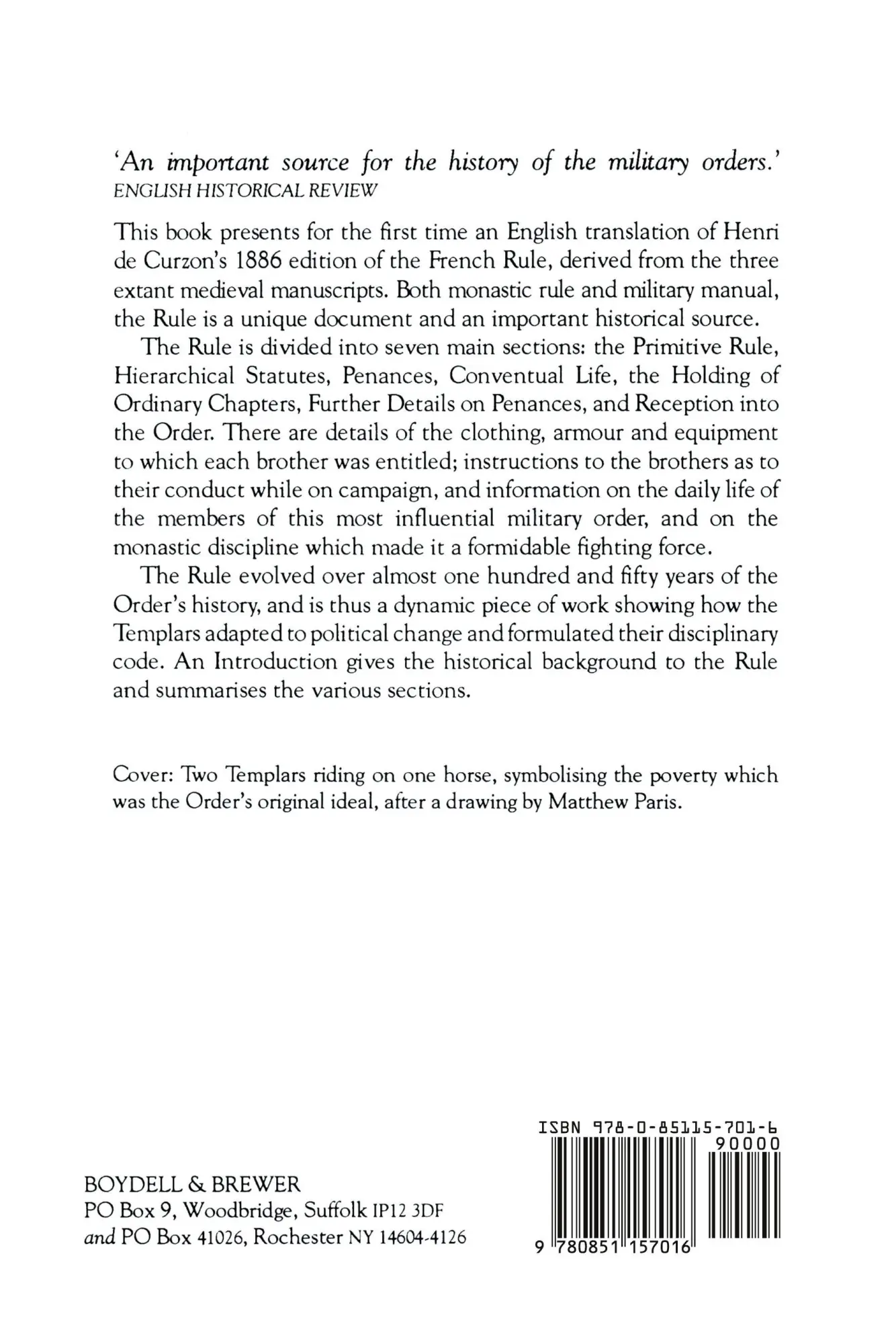 Rückseite: 9780851157016 | The Rule of the Templars | J. M. Upton-Ward (u. a.) | Taschenbuch