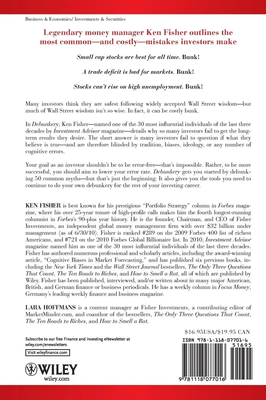Rückseite: 9781118077016 | Debunkery | Kenneth L Fisher | Taschenbuch | 256 S. | Englisch | 2011