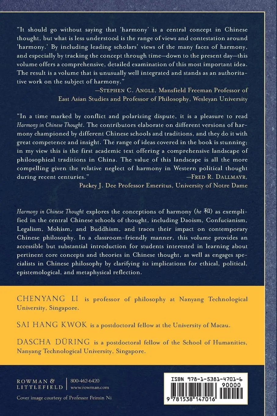 Rückseite: 9781538147016 | Harmony in Chinese Thought | A Philosophical Introduction | Li (u. a.)