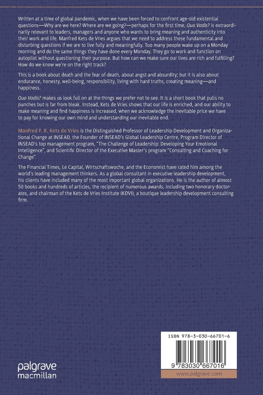 Rückseite: 9783030667016 | Quo Vadis? | The Existential Challenges of Leaders | Vries | Buch