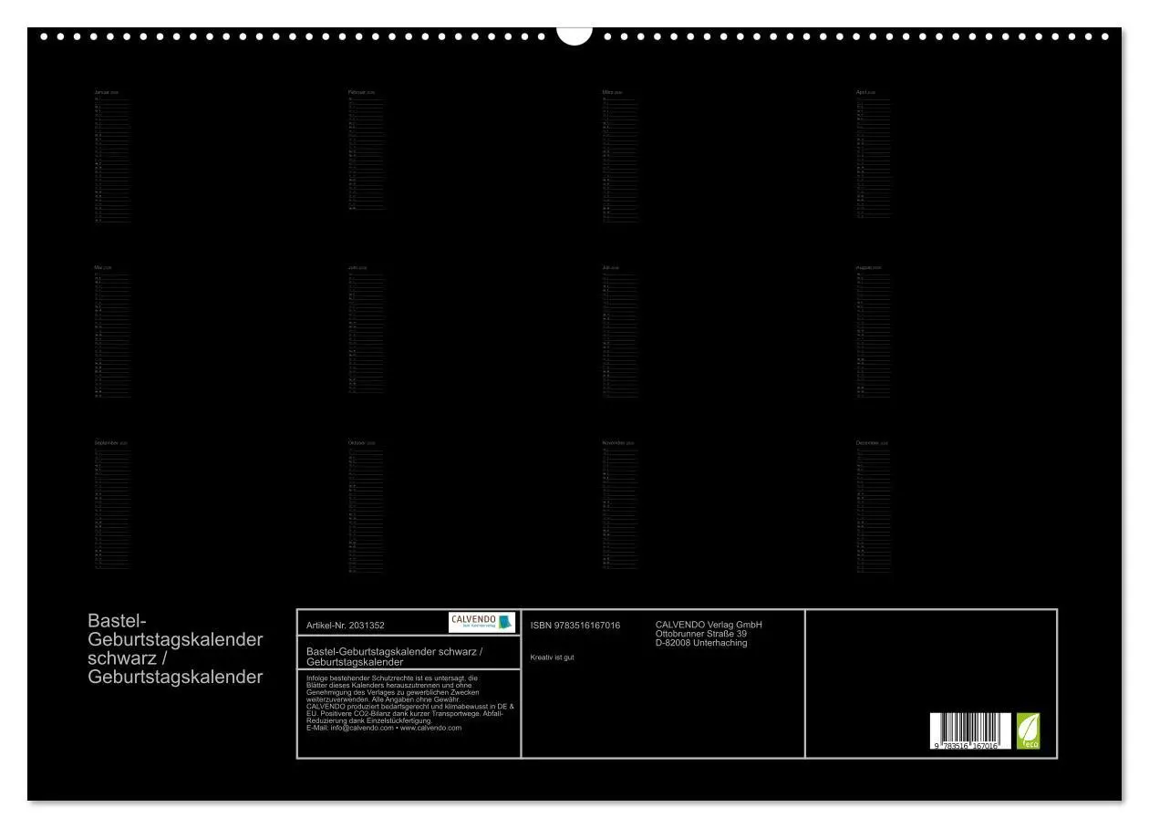 Bild: 9783516167016 | Bastel-Geburtstagskalender schwarz / Geburtstagskalender...