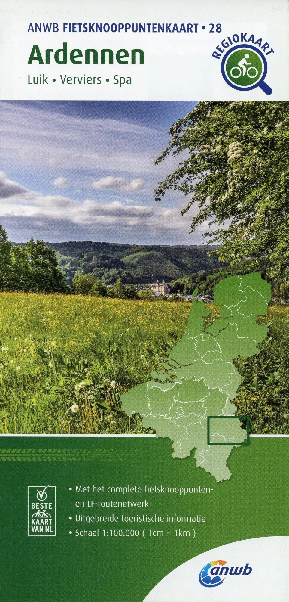 Cover: 9789018047016 | Ardennen (Luik / Verviers / Spa) 1:100 000 | Fietsknooppenuntenkaarten