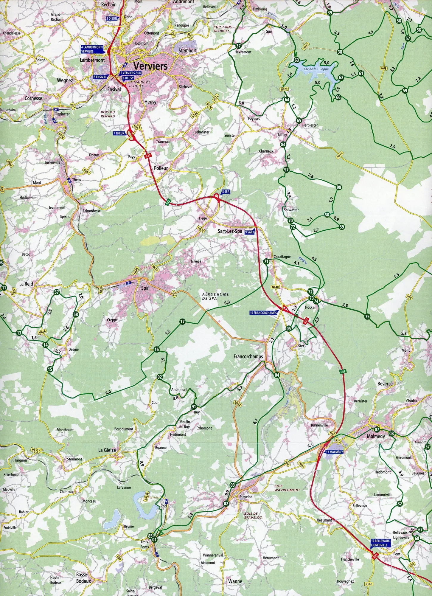 Bild: 9789018047016 | Ardennen (Luik / Verviers / Spa) 1:100 000 | Fietsknooppenuntenkaarten