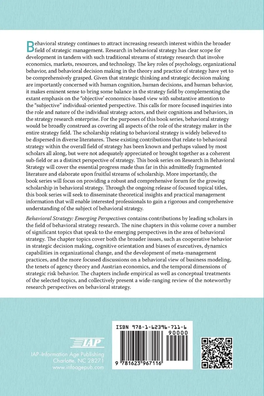 Rückseite: 9781623967116 | Behavioral Strategy | Emerging Perspectives | T. K. Das | Taschenbuch