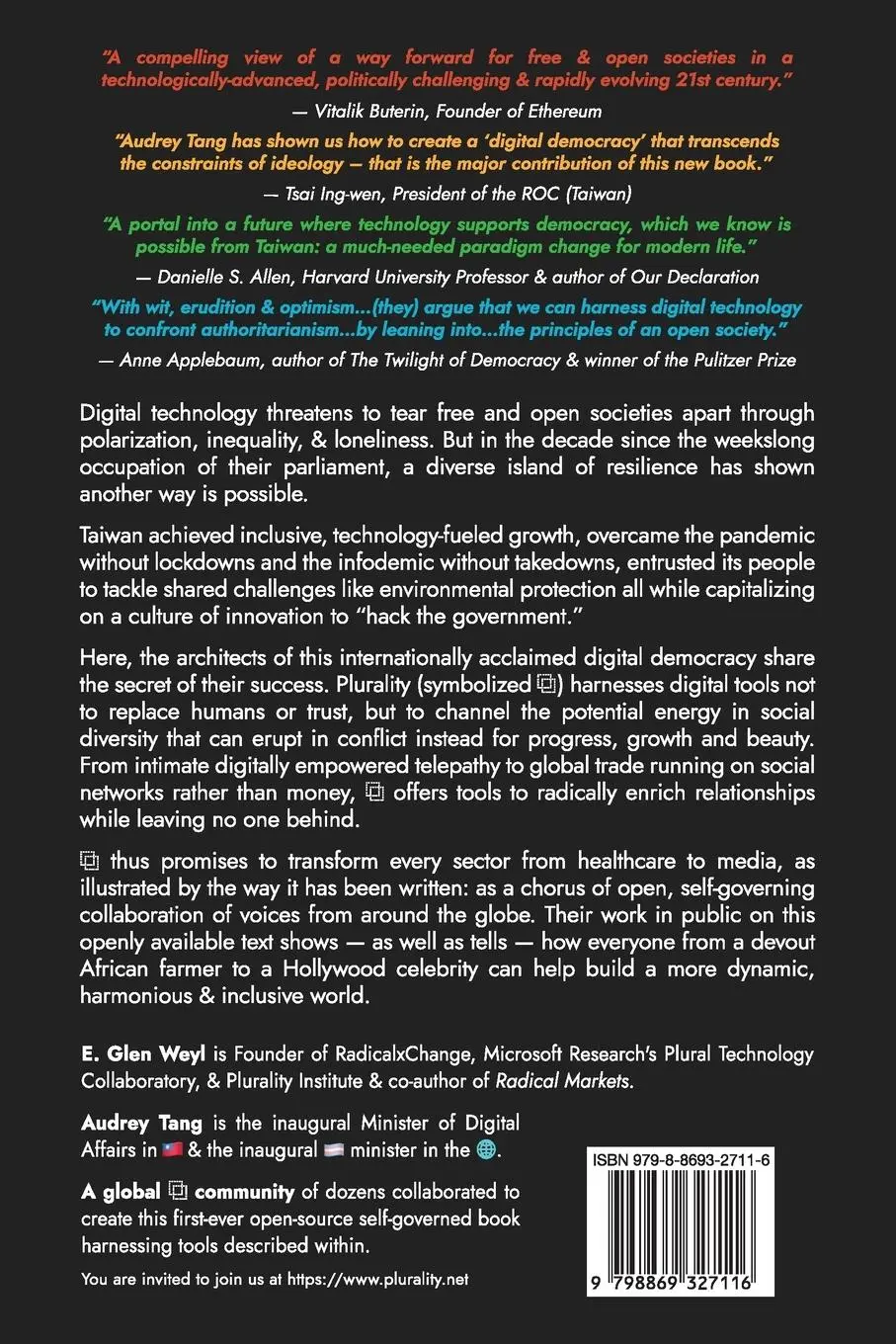 Rückseite: 9798869327116 | ¿ ¿¿ Plurality | The Future of Collaborative Technology and Democracy