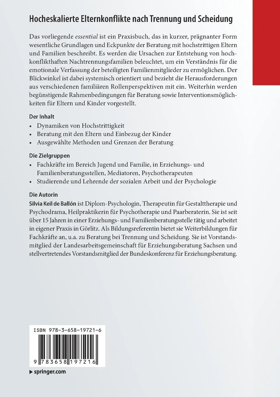 Rückseite: 9783658197216 | Hocheskalierte Elternkonflikte nach Trennung und Scheidung | Ballón