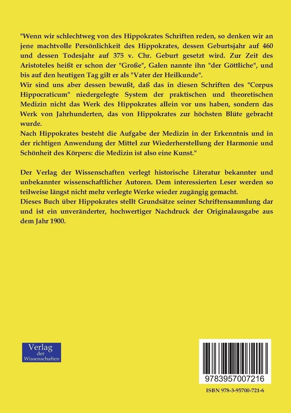Rückseite: 9783957007216 | Hippokrates | Grundsätze seiner Schriftensammlung | Erich Hugo Ebstein