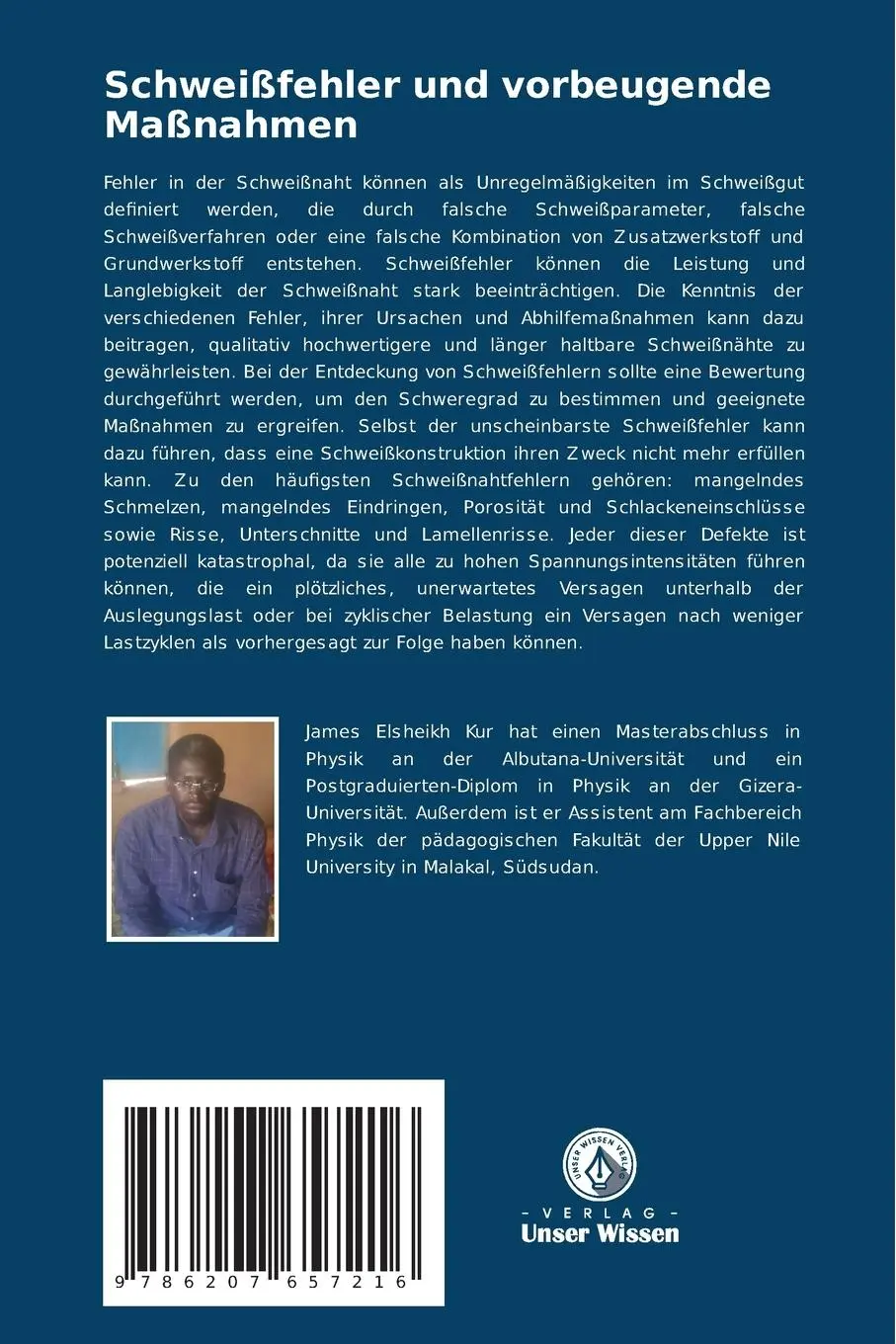 Rückseite: 9786207657216 | Schweißfehler und vorbeugende Maßnahmen | James Elsheikh Kur (u. a.)