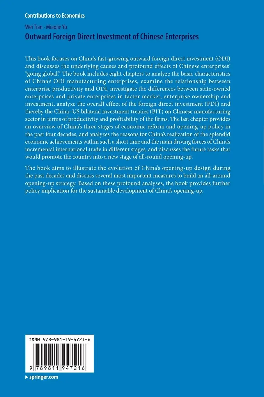 Rückseite: 9789811947216 | Outward Foreign Direct Investment of Chinese Enterprises | Taschenbuch