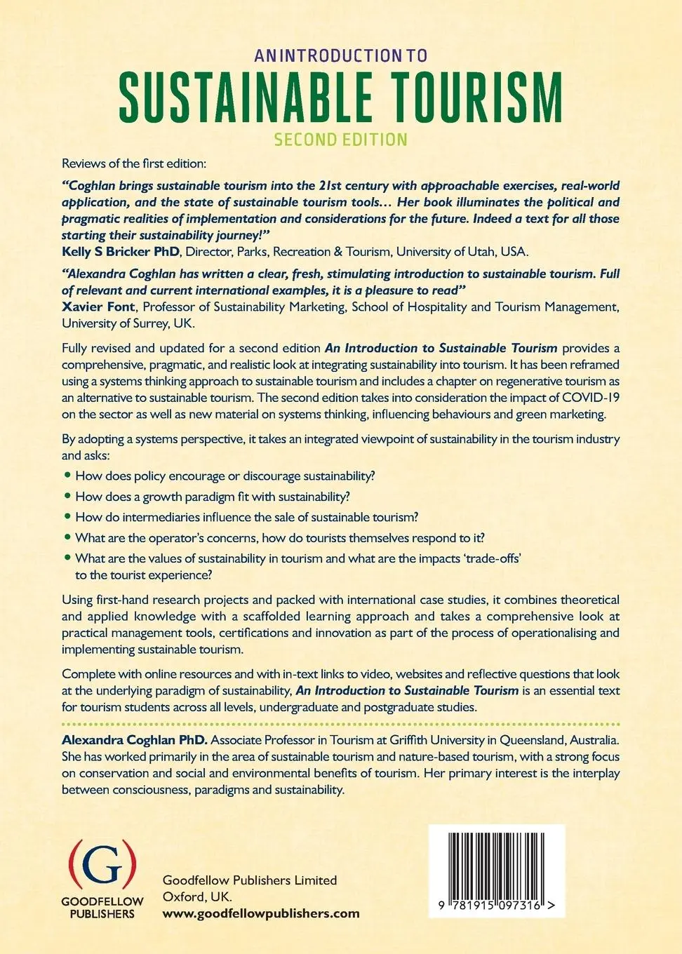 Rückseite: 9781915097316 | An Introduction to Sustainable Tourism | Alexandra Coghlan | Buch