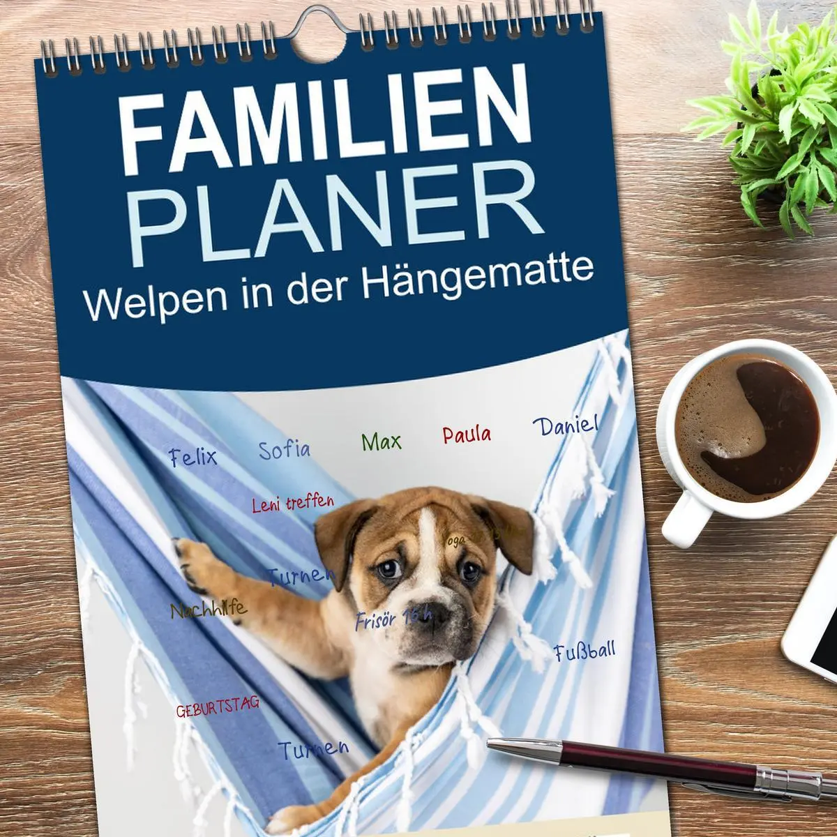 Bild: 9783516507416 | Familienplaner 2026 - Welpen in der Hängematte mit 5 Spalten...