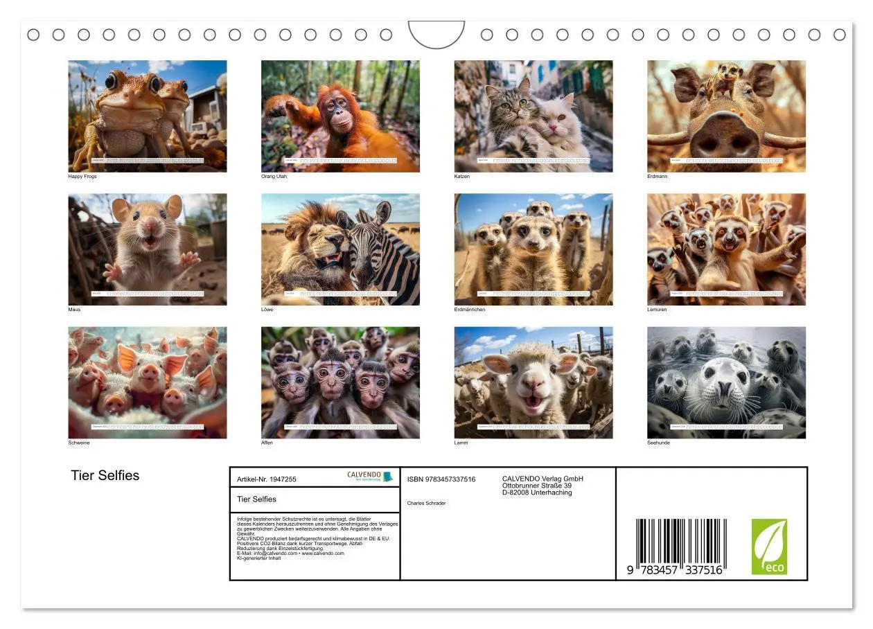 Bild: 9783457337516 | Tier Selfies (Wandkalender 2026 DIN A4 quer), CALVENDO Monatskalender