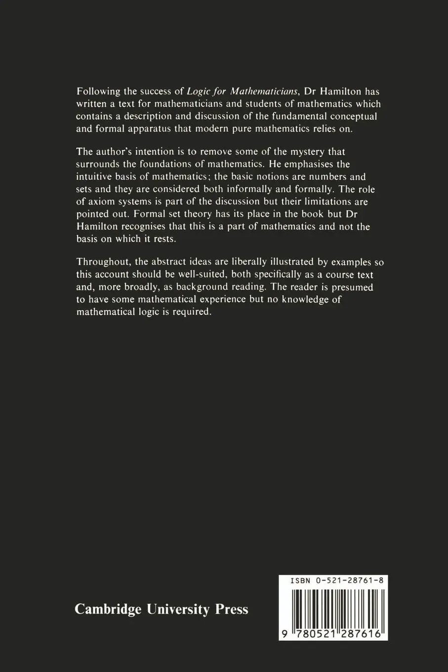 Rückseite: 9780521287616 | Numbers, Sets and Axioms | The Apparatus of Mathematics | Hamilton