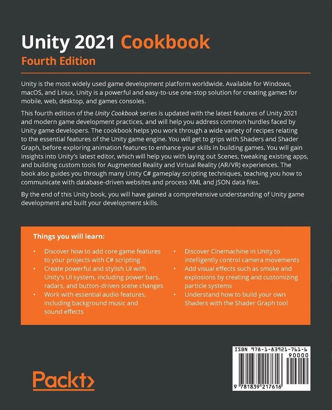 Rückseite: 9781839217616 | Unity 2021 Cookbook - Fourth Edition | Matt Smith (u. a.) | Buch