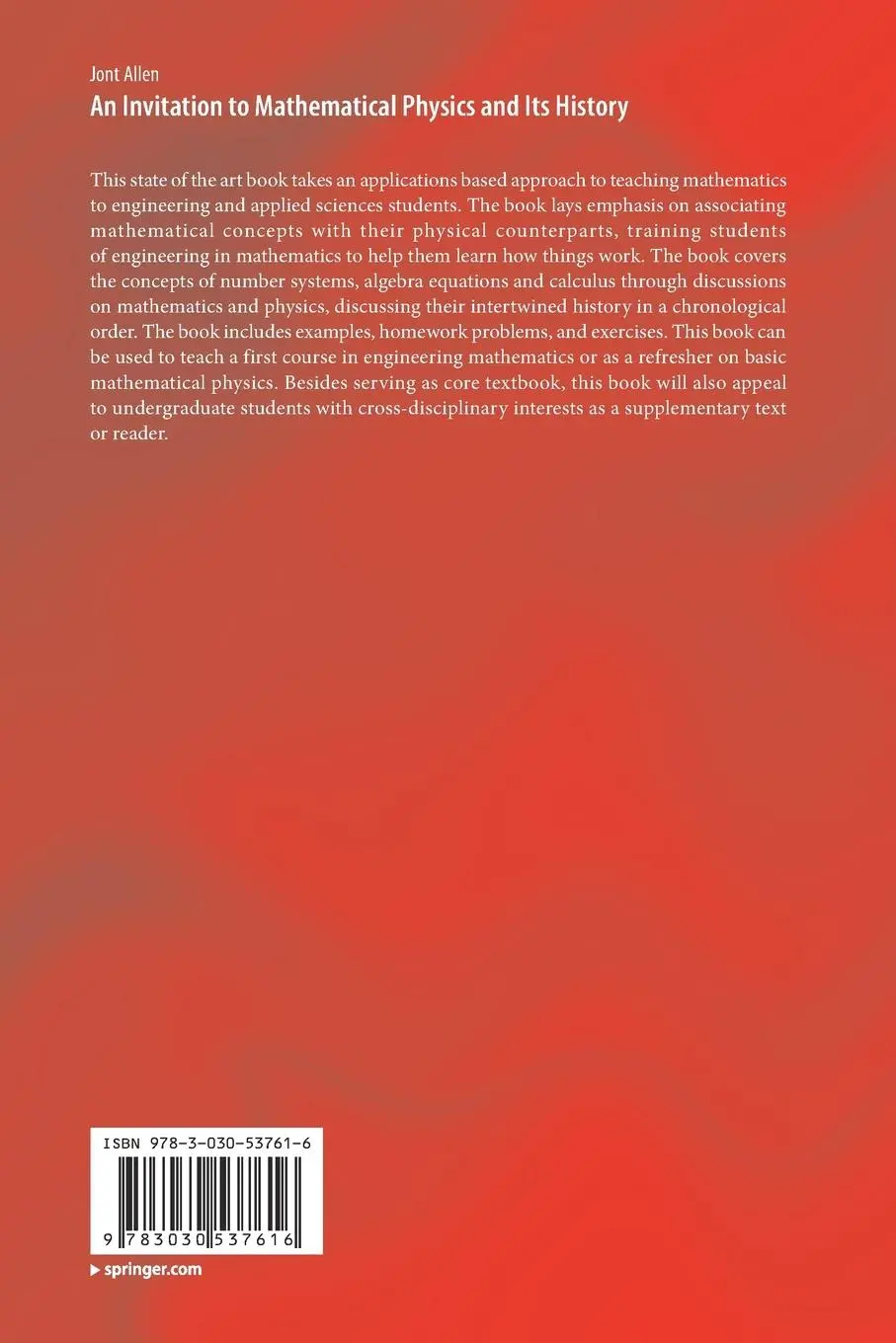 Rückseite: 9783030537616 | An Invitation to Mathematical Physics and Its History | Jont Allen