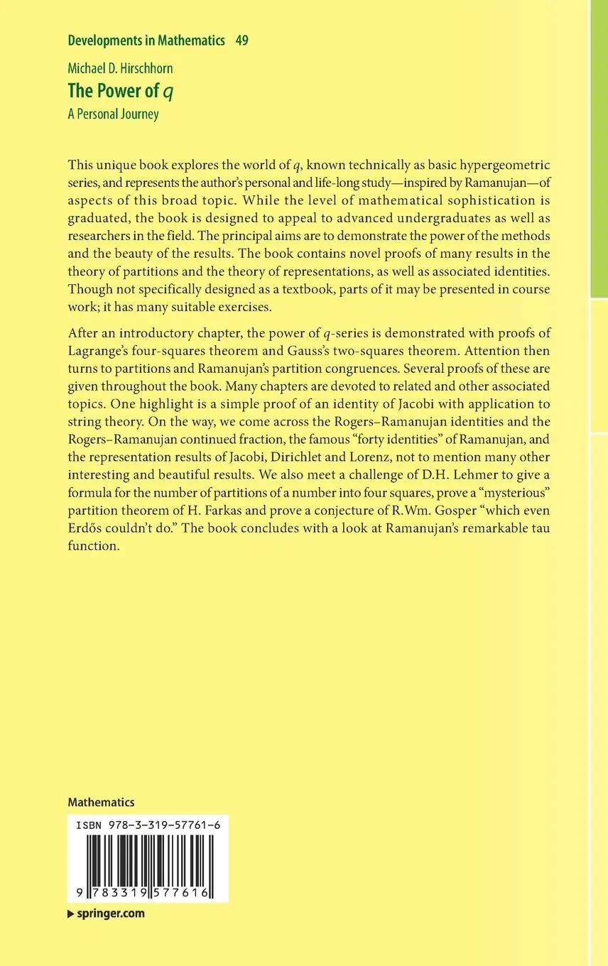 Rückseite: 9783319577616 | The Power of q | A Personal Journey | Michael D. Hirschhorn | Buch