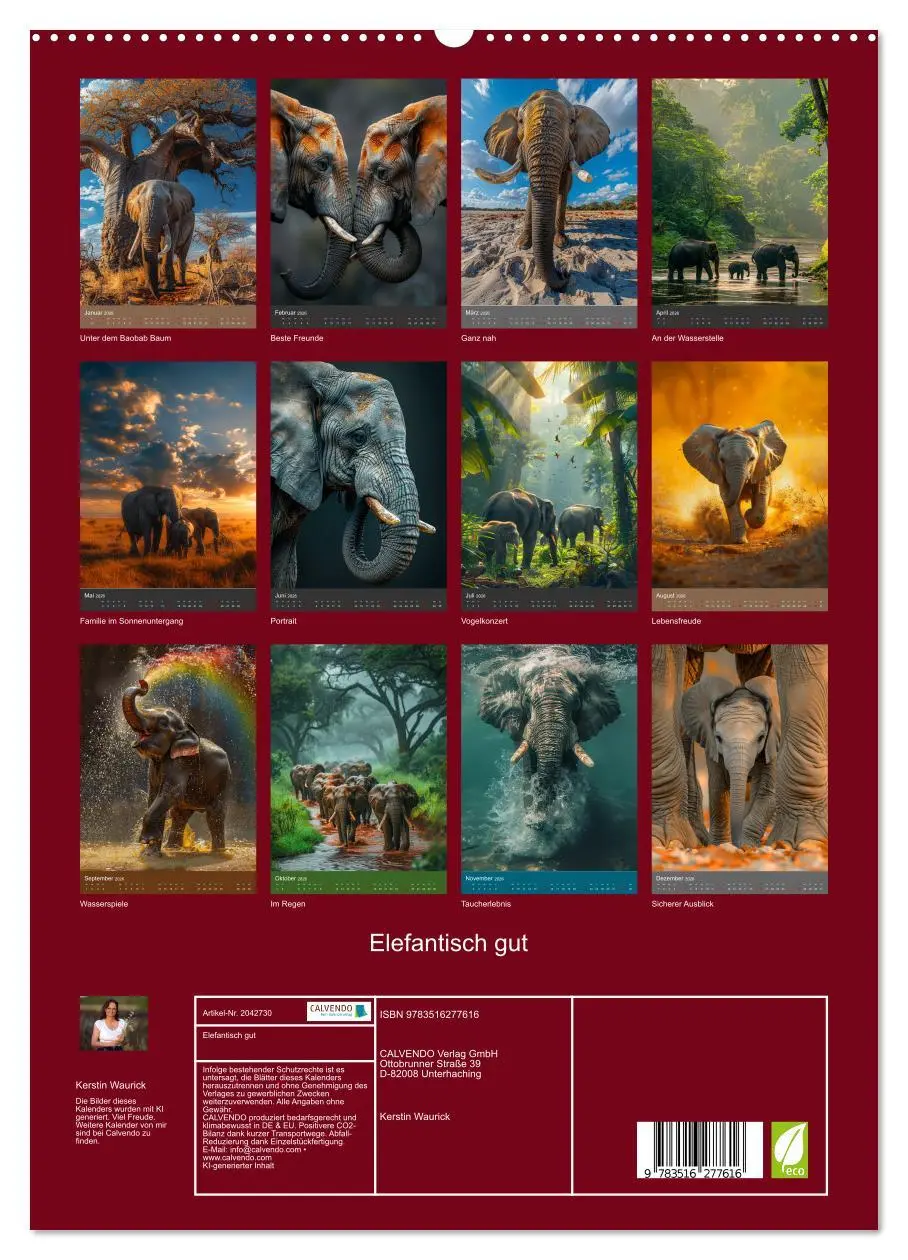 Bild: 9783516277616 | Elefantisch gut (hochwertiger Premium Wandkalender 2026 DIN A2...