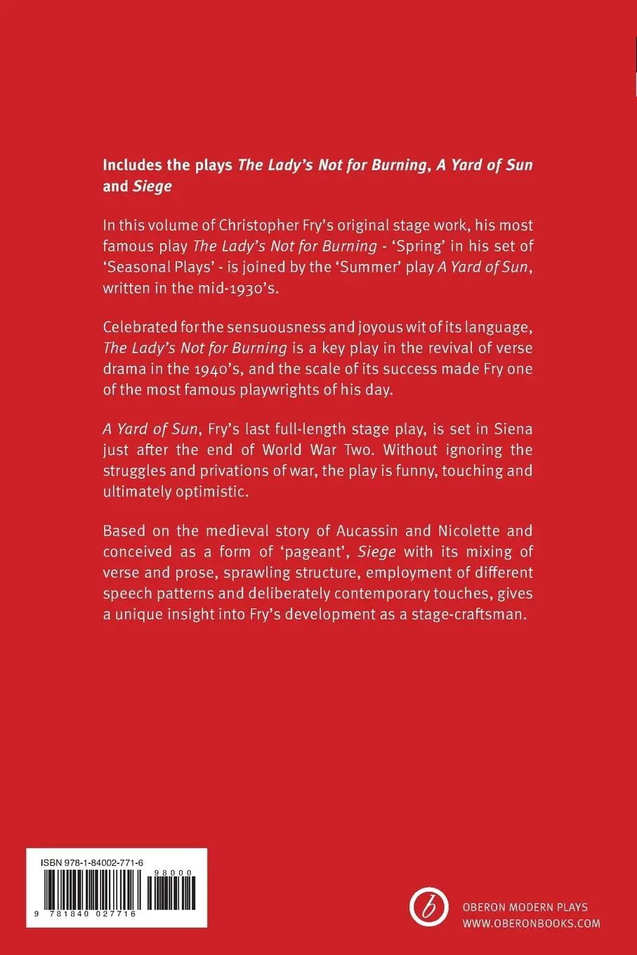 Rückseite: 9781840027716 | Fry | Plays One | Christopher Fry | Taschenbuch | Englisch | 2007