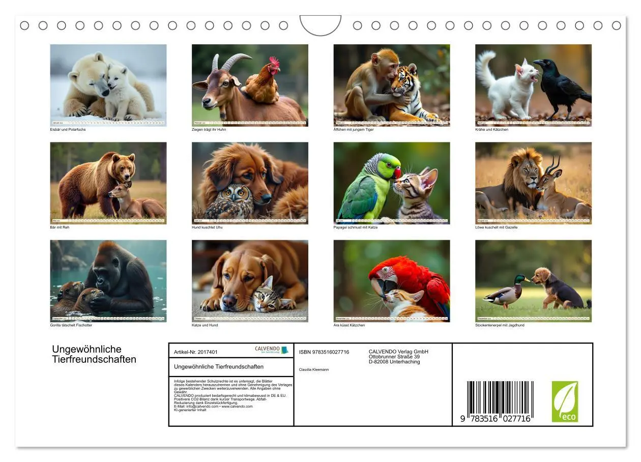 Bild: 9783516027716 | Ungewöhnliche Tierfreundschaften (Wandkalender 2026 DIN A4 quer),...