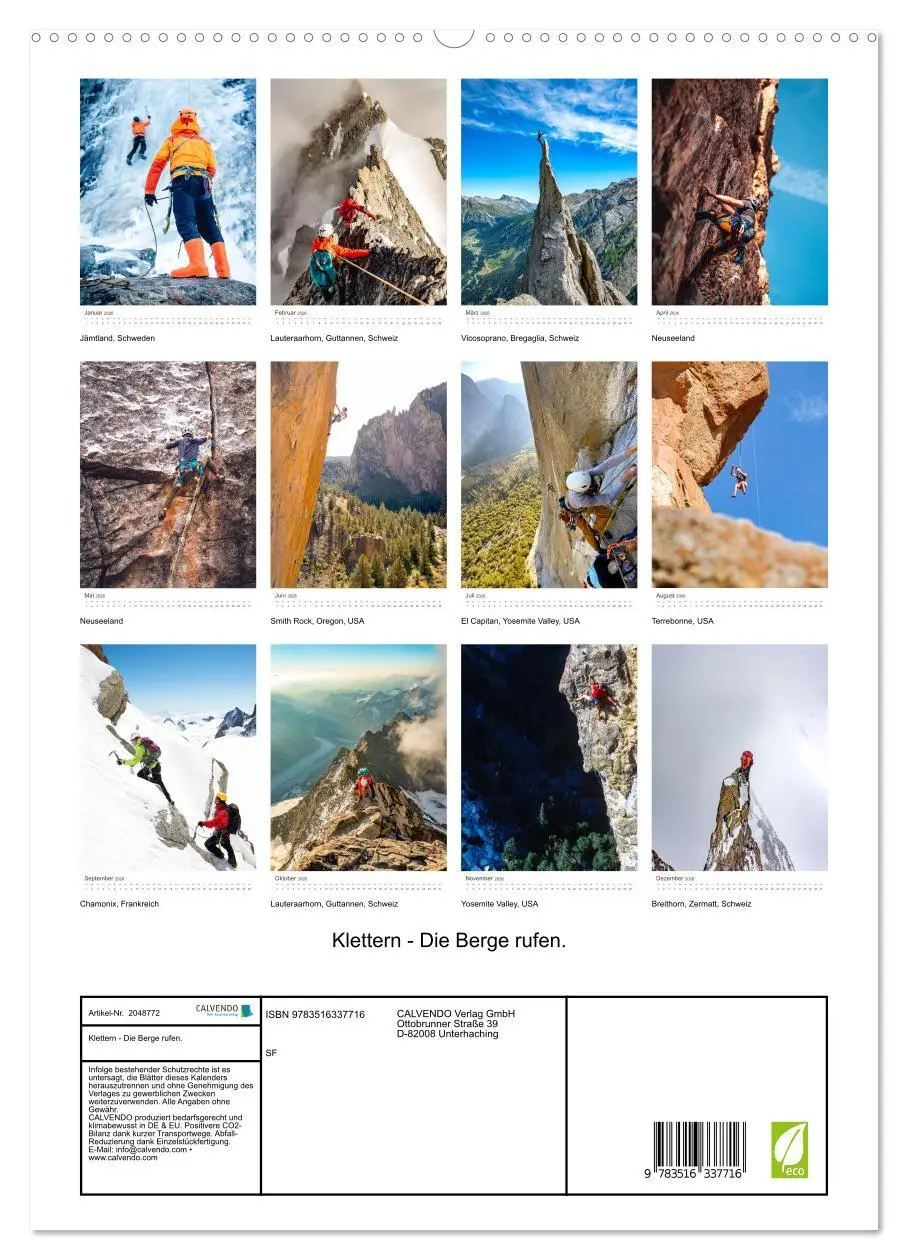 Bild: 9783516337716 | Klettern - Die Berge rufen. (hochwertiger Premium Wandkalender 2026...