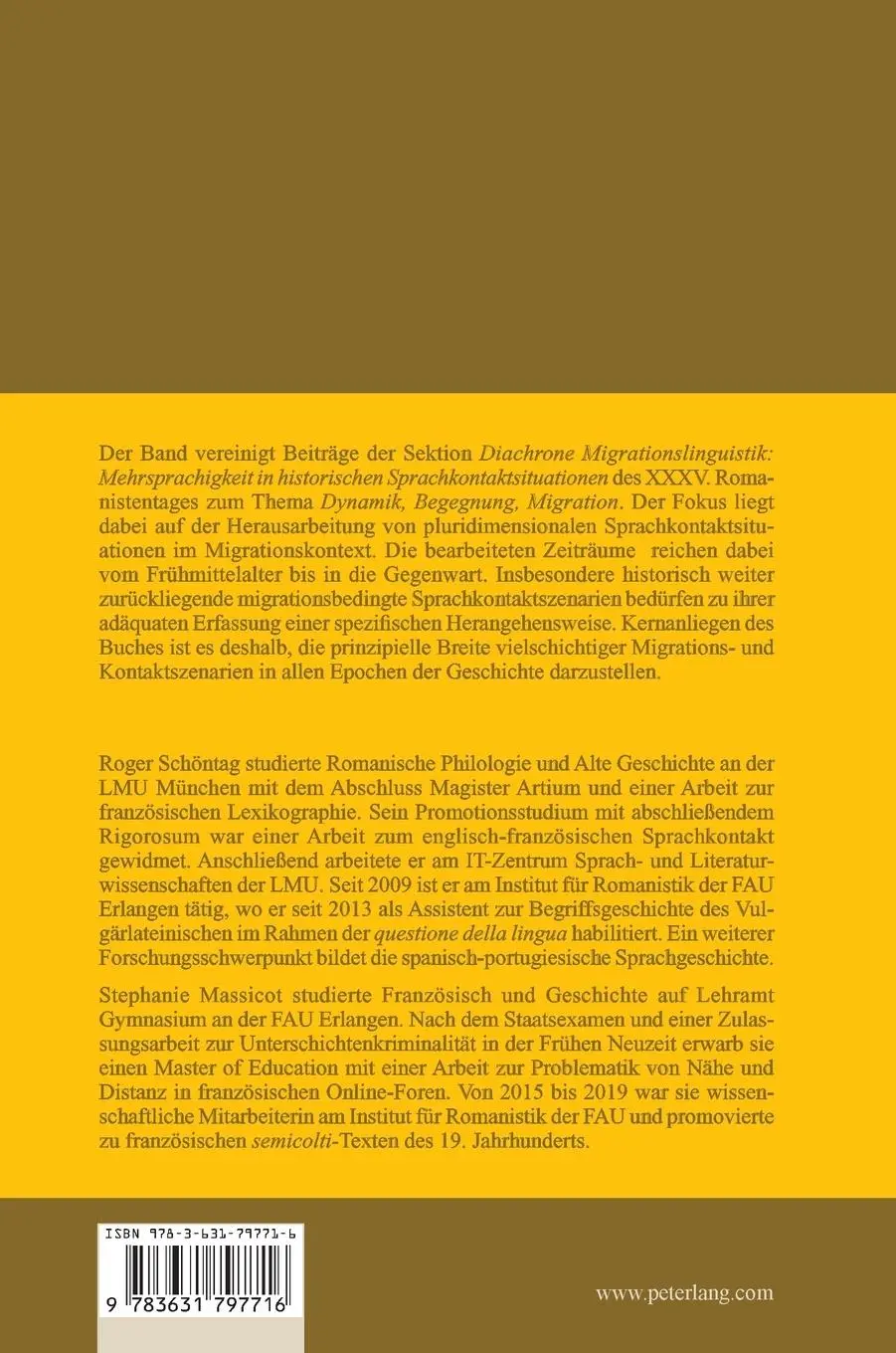 Rückseite: 9783631797716 | Diachrone Migrationslinguistik: Mehrsprachigkeit in historischen...