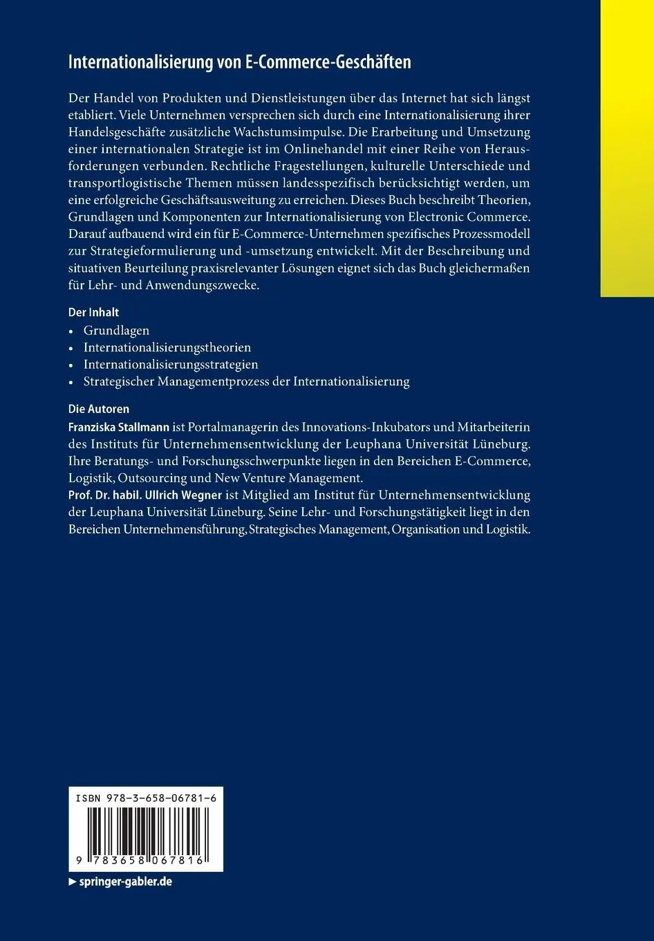 Rückseite: 9783658067816 | Internationalisierung von E-Commerce-Geschäften | Wegner (u. a.) | xx