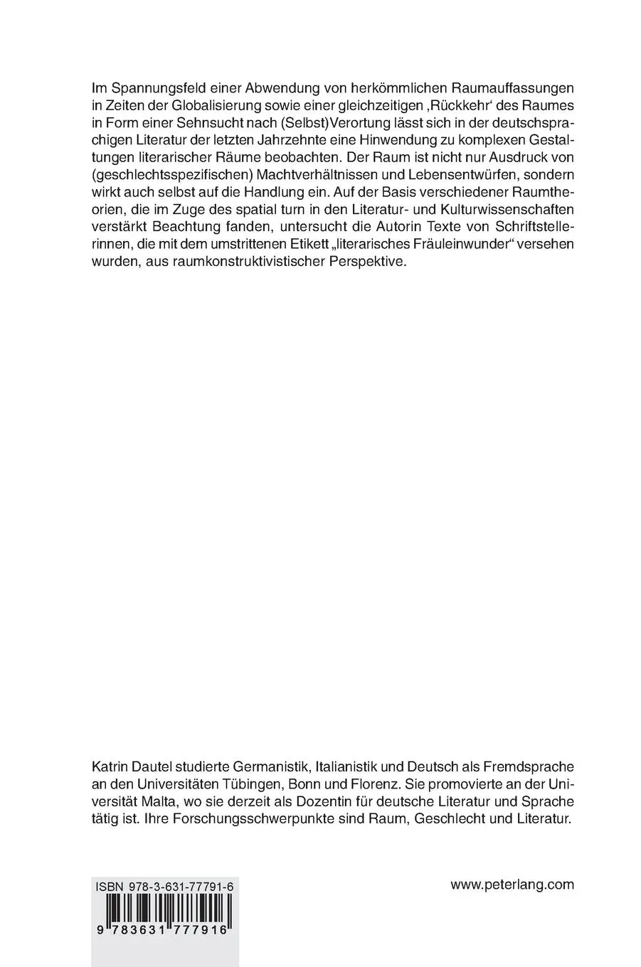 Rückseite: 9783631777916 | Räume schreiben | Katrin Dautel | Buch | Gebunden | Deutsch | 2019