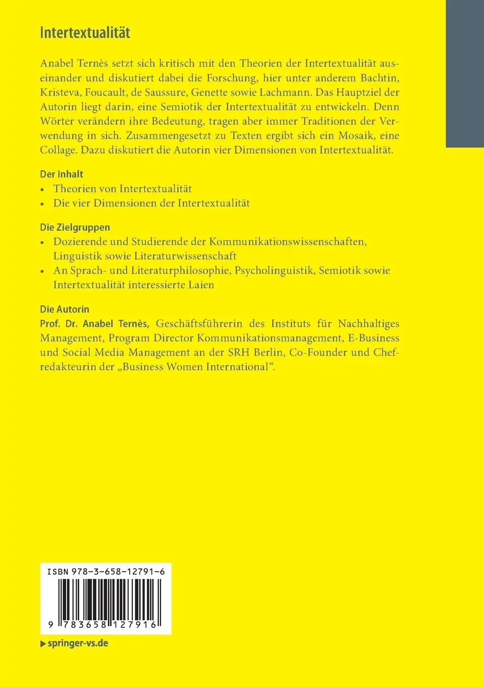 Rückseite: 9783658127916 | Intertextualität | Der Text als Collage | Anabel Ternès | Taschenbuch