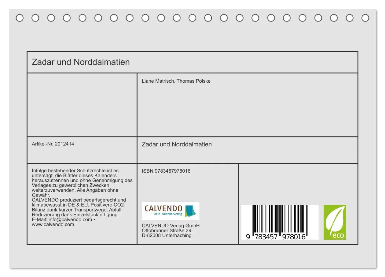 Bild: 9783457978016 | Zadar und Norddalmatien (Tischkalender 2026 DIN A5 quer), CALVENDO...