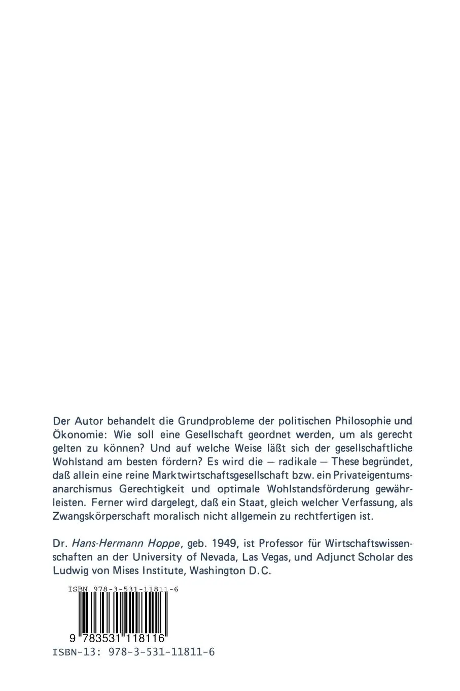 Rückseite: 9783531118116 | Eigentum, Anarchie und Staat | Studien zur Theorie des Kapitalismus