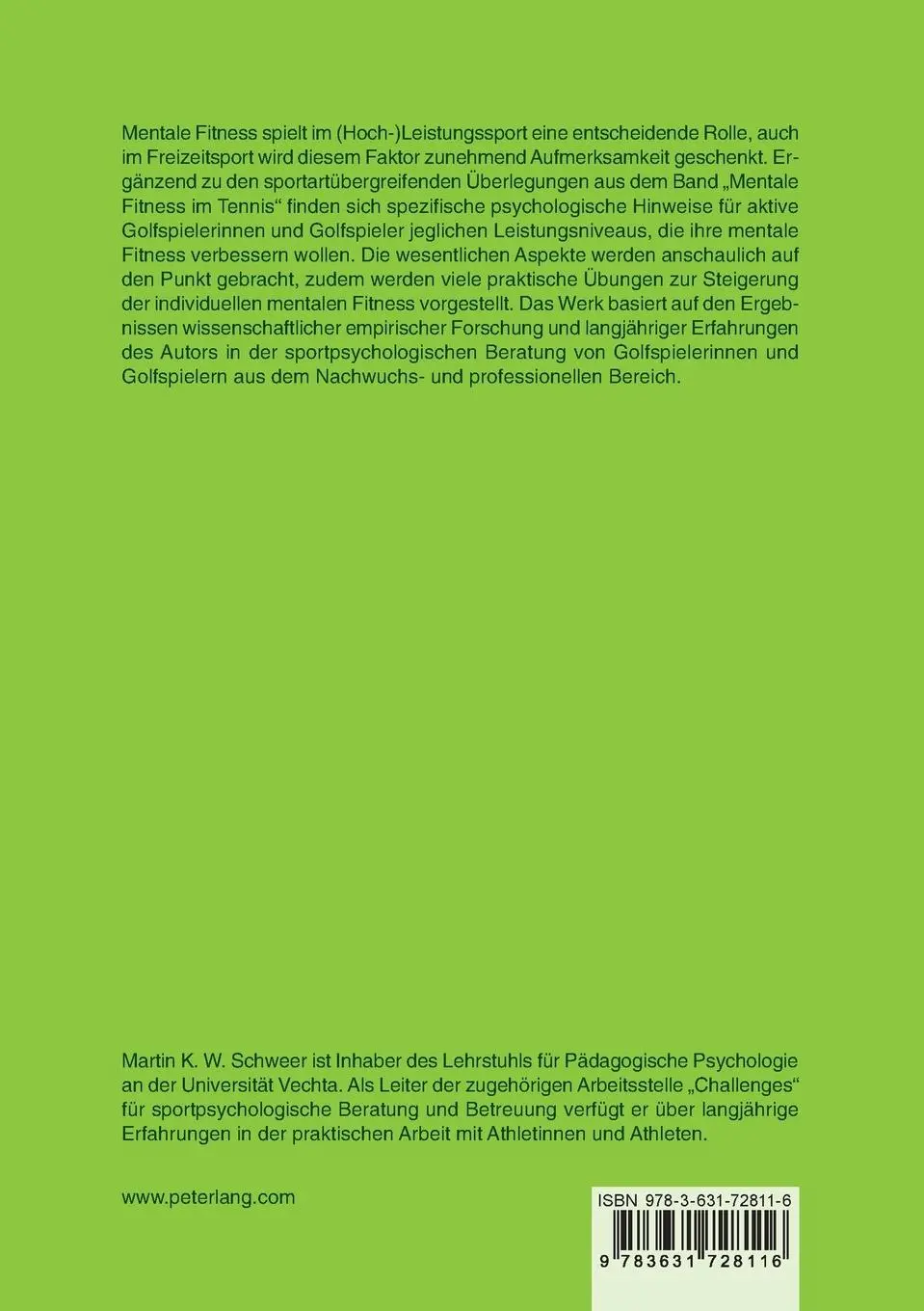 Rückseite: 9783631728116 | Mentale Fitness im Golf | Martin K. W. Schweer | Taschenbuch | Deutsch