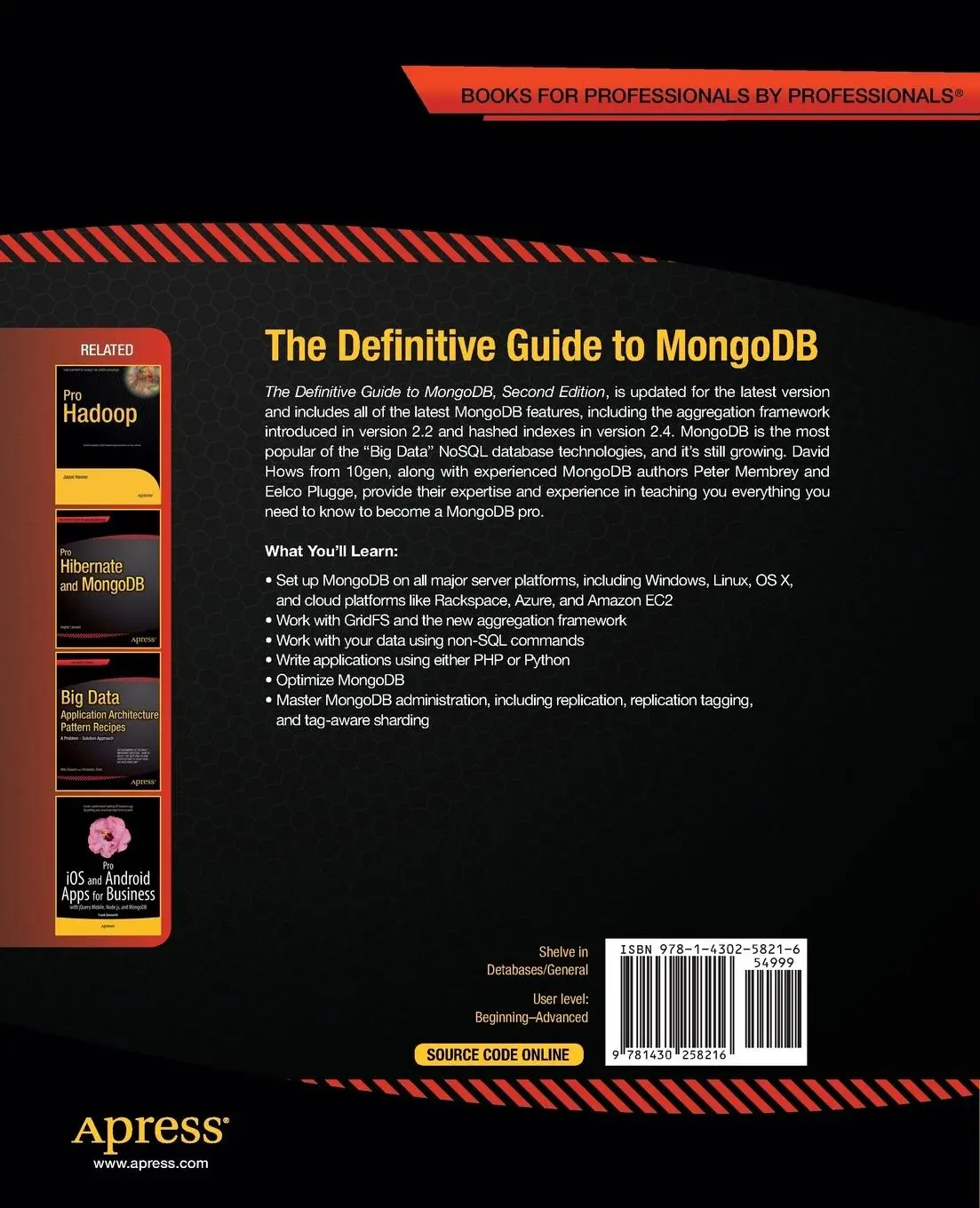 Rückseite: 9781430258216 | The Definitive Guide to MongoDB | David Hows (u. a.) | Taschenbuch