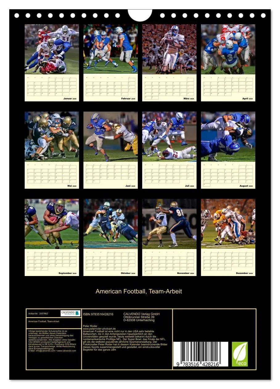 Bild: 9783516428216 | American Football, Team-Arbeit (Wandkalender 2026 DIN A4 hoch),...