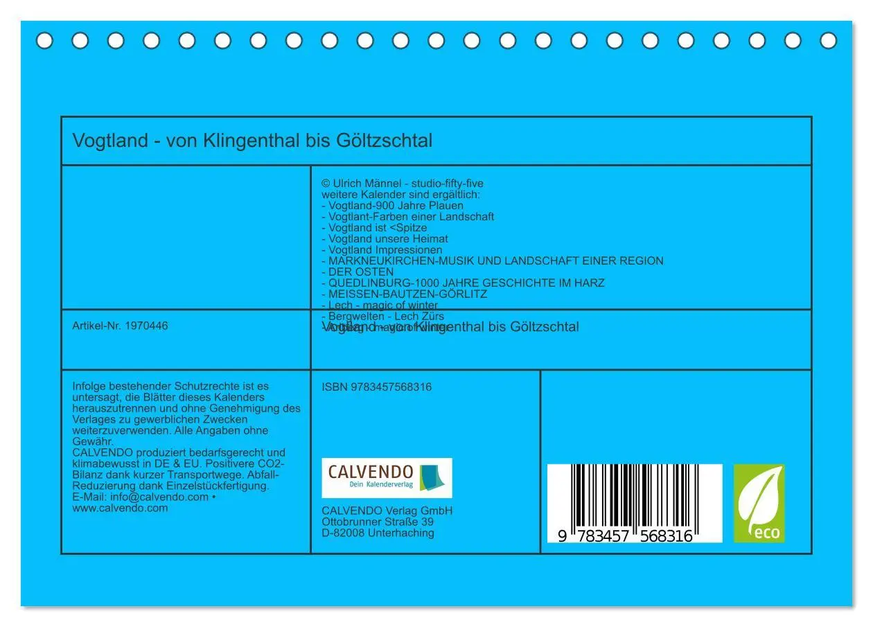 Bild: 9783457568316 | Vogtland - von Klingenthal bis Göltzschtal (Tischkalender 2026 DIN...