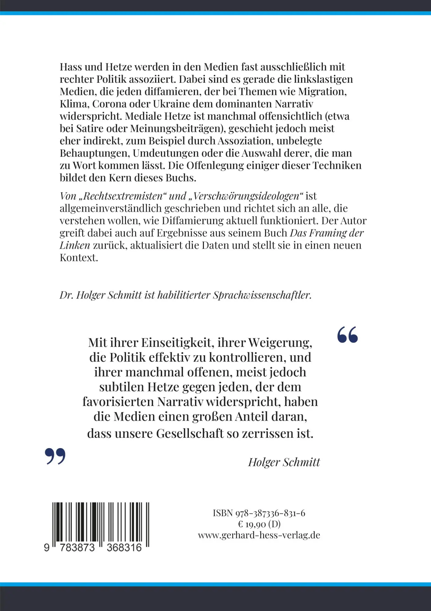 Rückseite: 9783873368316 | Von "Rechtsextremisten" und "Verschwörungsideologen" | Holger Schmitt