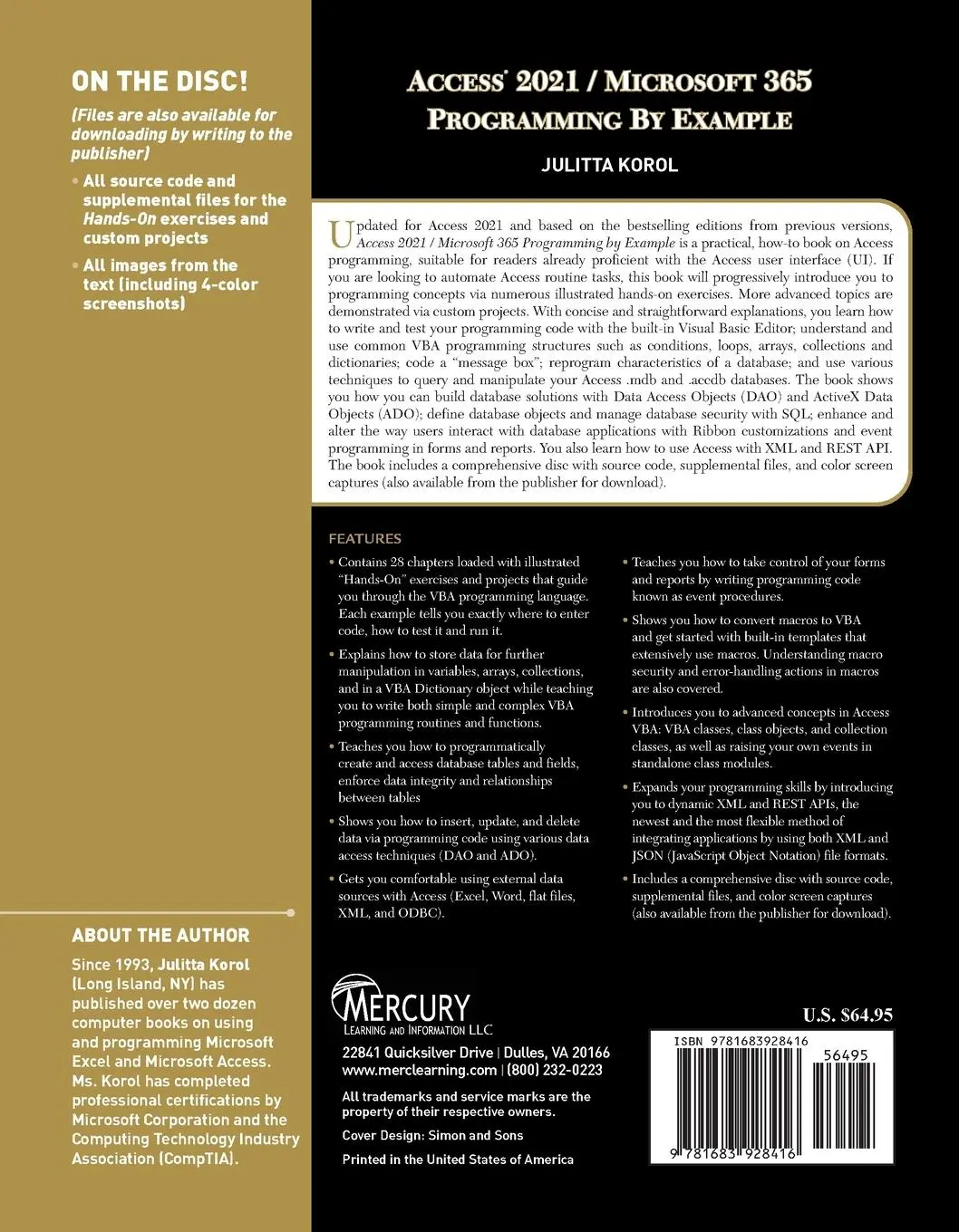 Rückseite: 9781683928416 | Access 2021 / Microsoft 365 Programming by Example | Julitta Korol