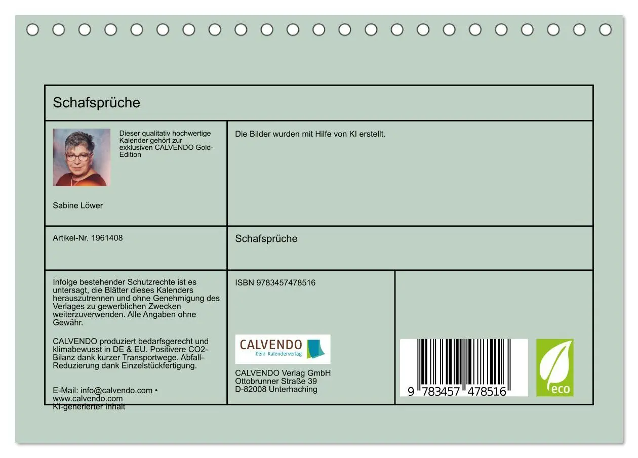 Bild: 9783457478516 | Schafsprüche (Tischkalender 2026 DIN A5 quer), CALVENDO Monatskalender