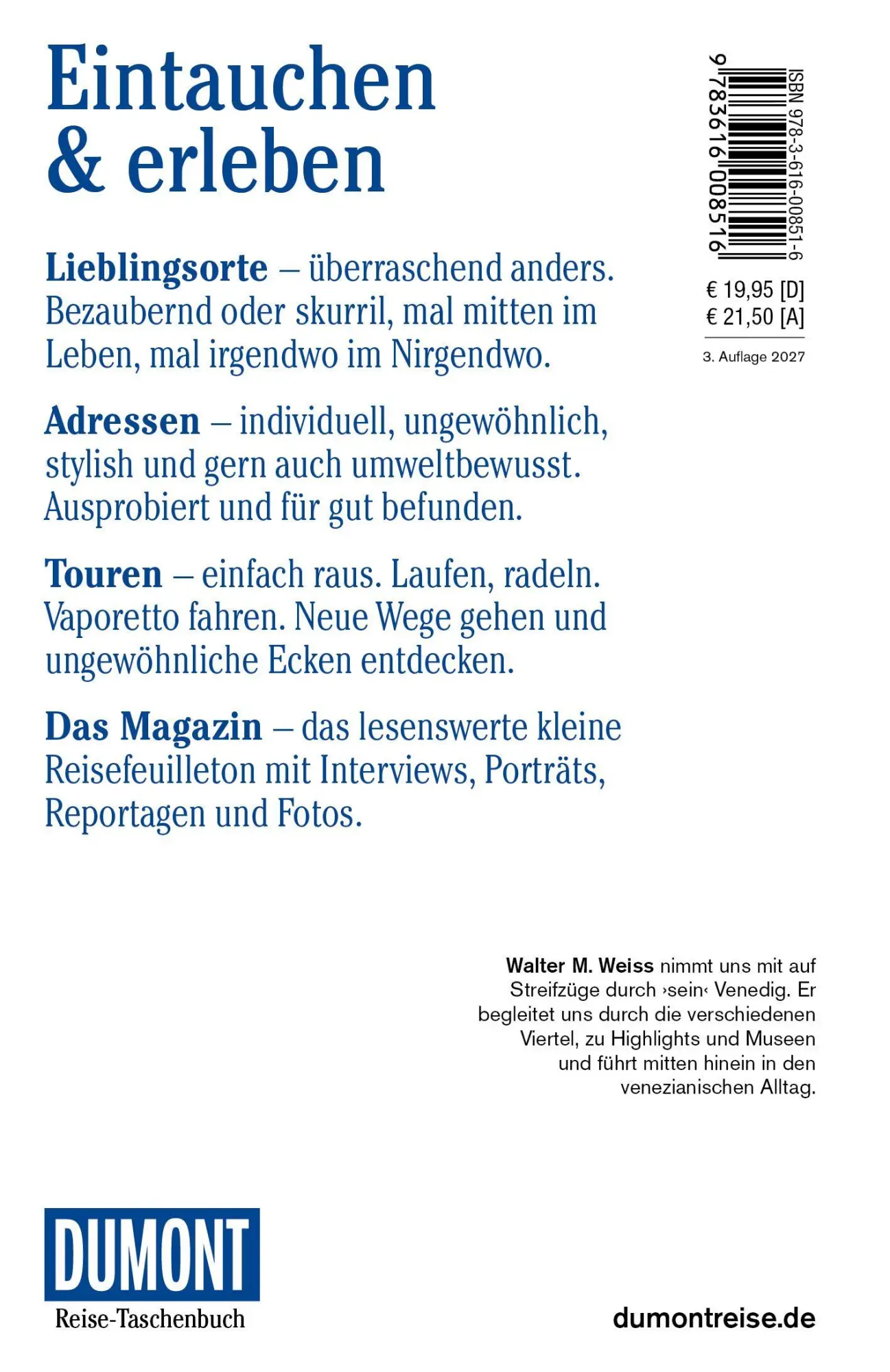 Rückseite: 9783616008516 | DUMONT Reise-Taschenbuch Reiseführer Venedig | Walter M. Weiss | Buch