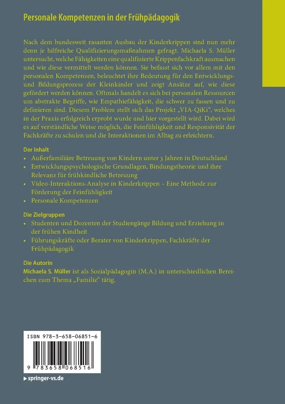 Rückseite: 9783658068516 | Personale Kompetenzen in der Frühpädagogik | Michaela S. Müller | Buch