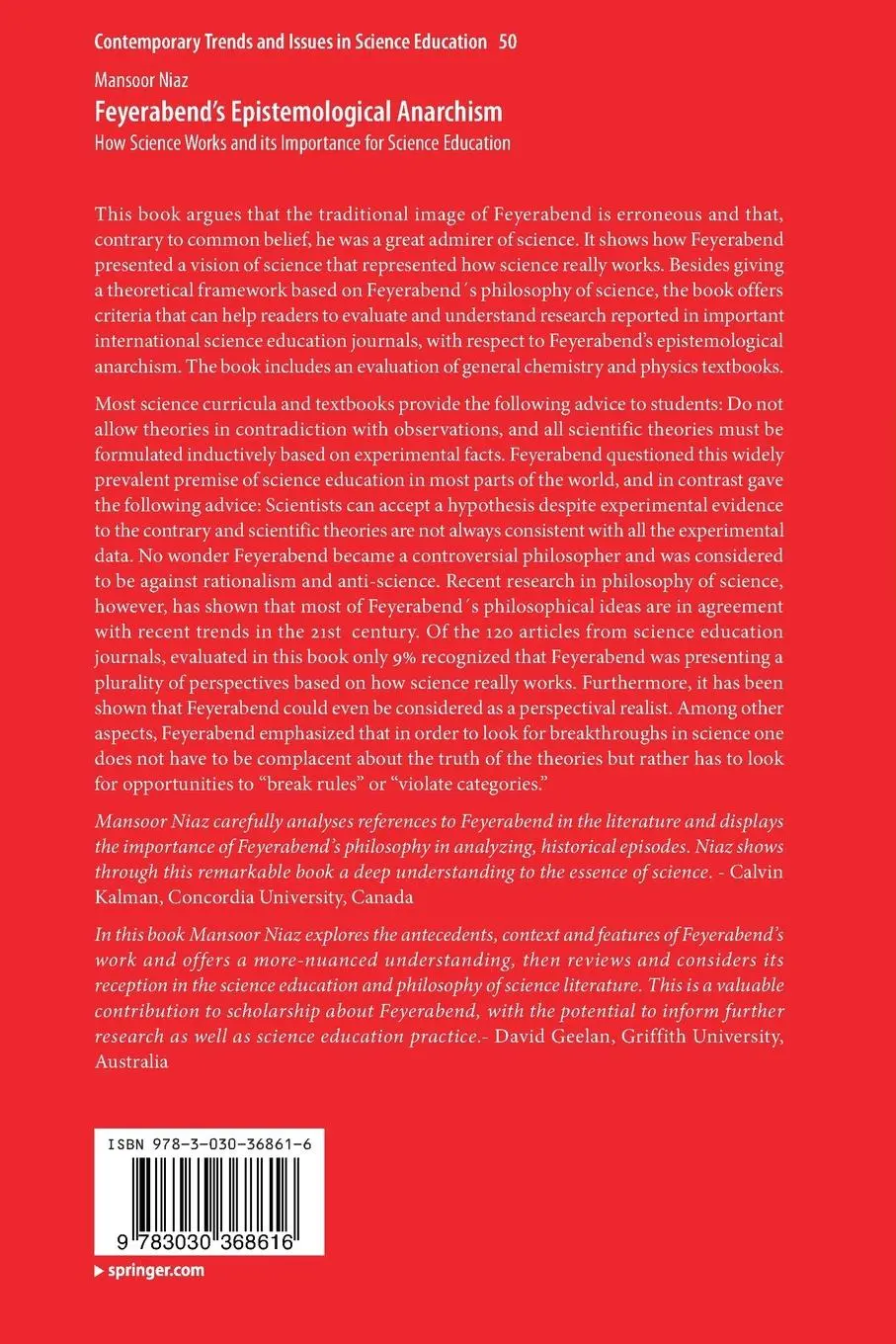 Rückseite: 9783030368616 | Feyerabend's Epistemological Anarchism | Mansoor Niaz | Taschenbuch