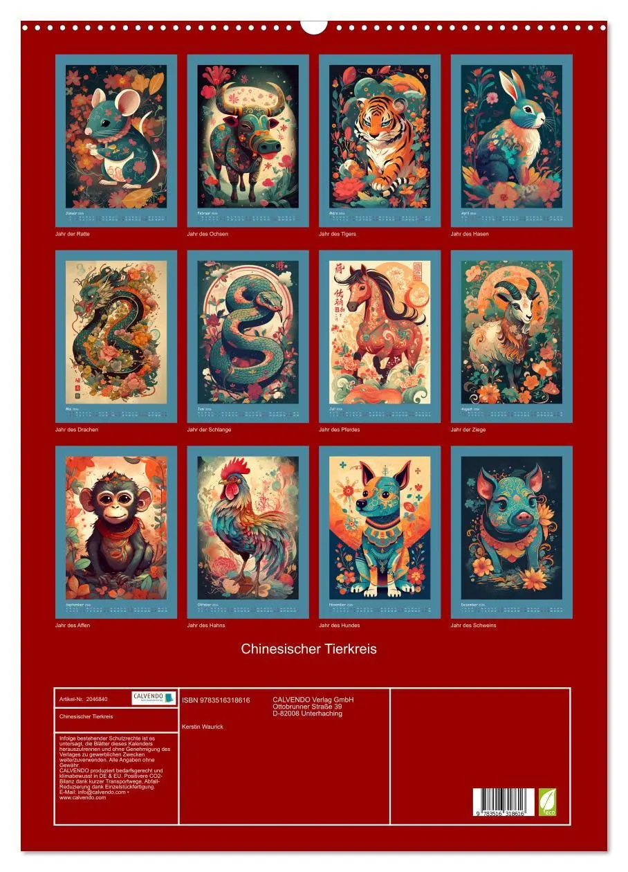 Bild: 9783516318616 | Chinesischer Tierkreis (Wandkalender 2026 DIN A2 hoch), CALVENDO...