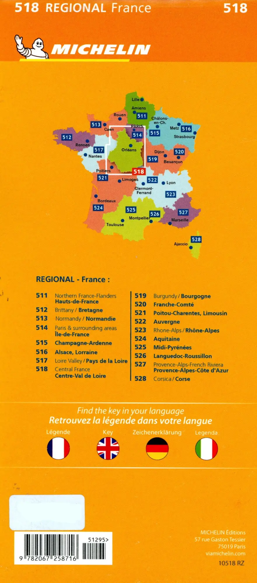 Bild: 9782067258716 | Michelin Zentralfrankreich | Straßen- und Tourismuskarte 1:200.000