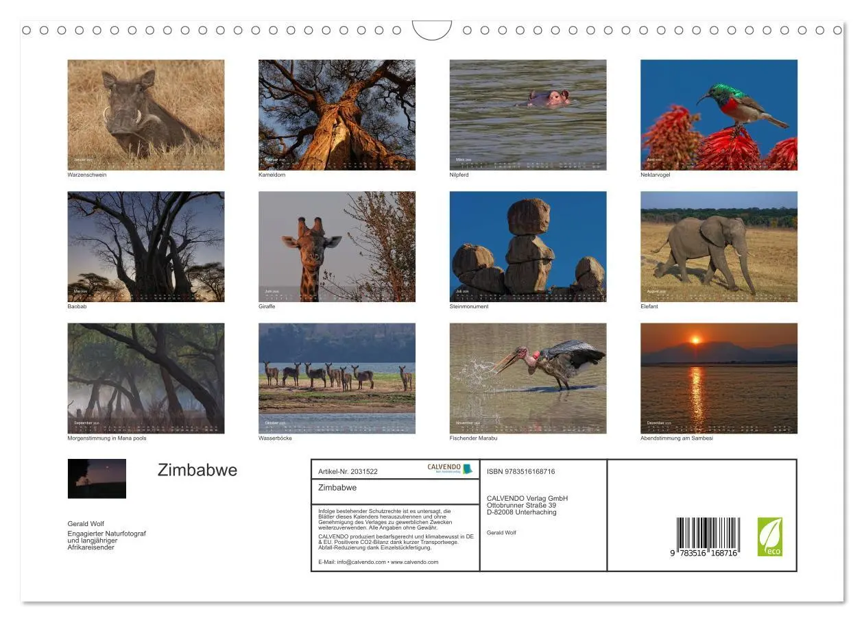 Bild: 9783516168716 | Zimbabwe (Wandkalender 2026 DIN A3 quer), CALVENDO Monatskalender