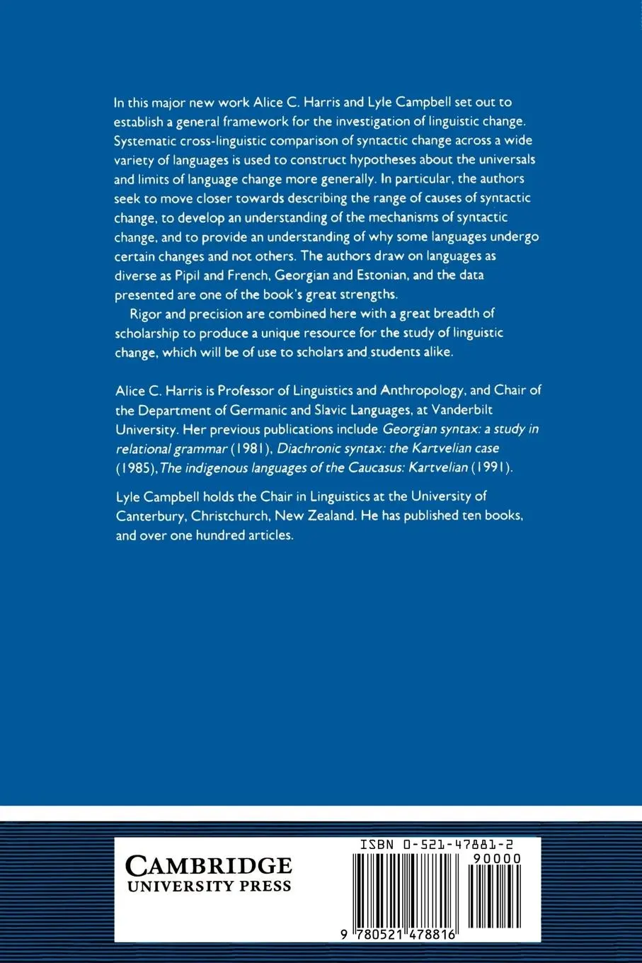 Rückseite: 9780521478816 | Historical Syntax in Cross-Linguistic Perspective | Harris (u. a.)