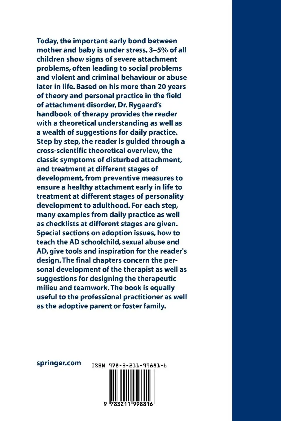 Rückseite: 9783211998816 | Severe Attachment Disorder in Childhood | A Guide to Practical Therapy